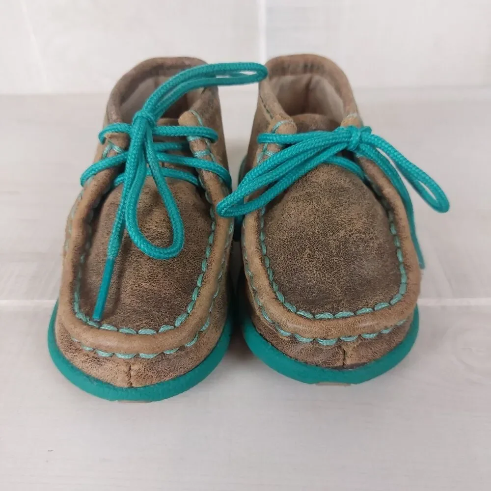 Twisted X Infant Bomber Driving Mocs Size 5M Brown Teal Accents Leather